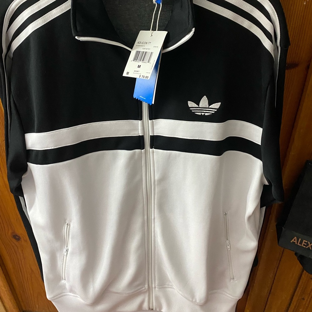 Men’s Black and White Adidas Zip Up